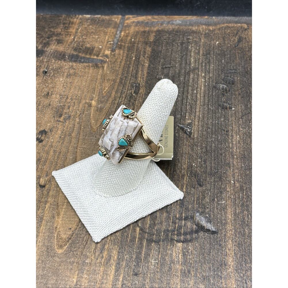 Barse Prismatic Ring- Feldspar Jasper & Turquoise-Bronze-7.5-NWT - Picture 3 of 7